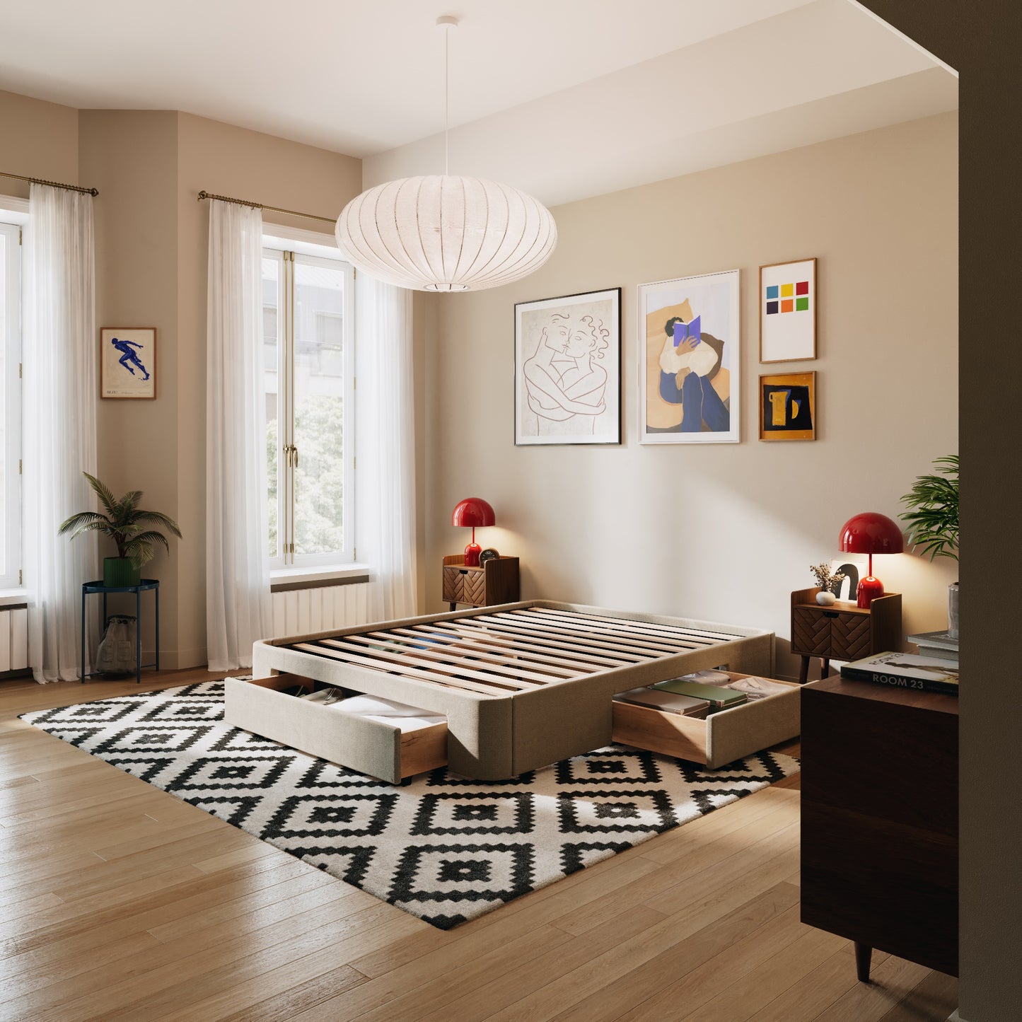 2 Schubladen an den Seiten + 1 große Schublade vorne