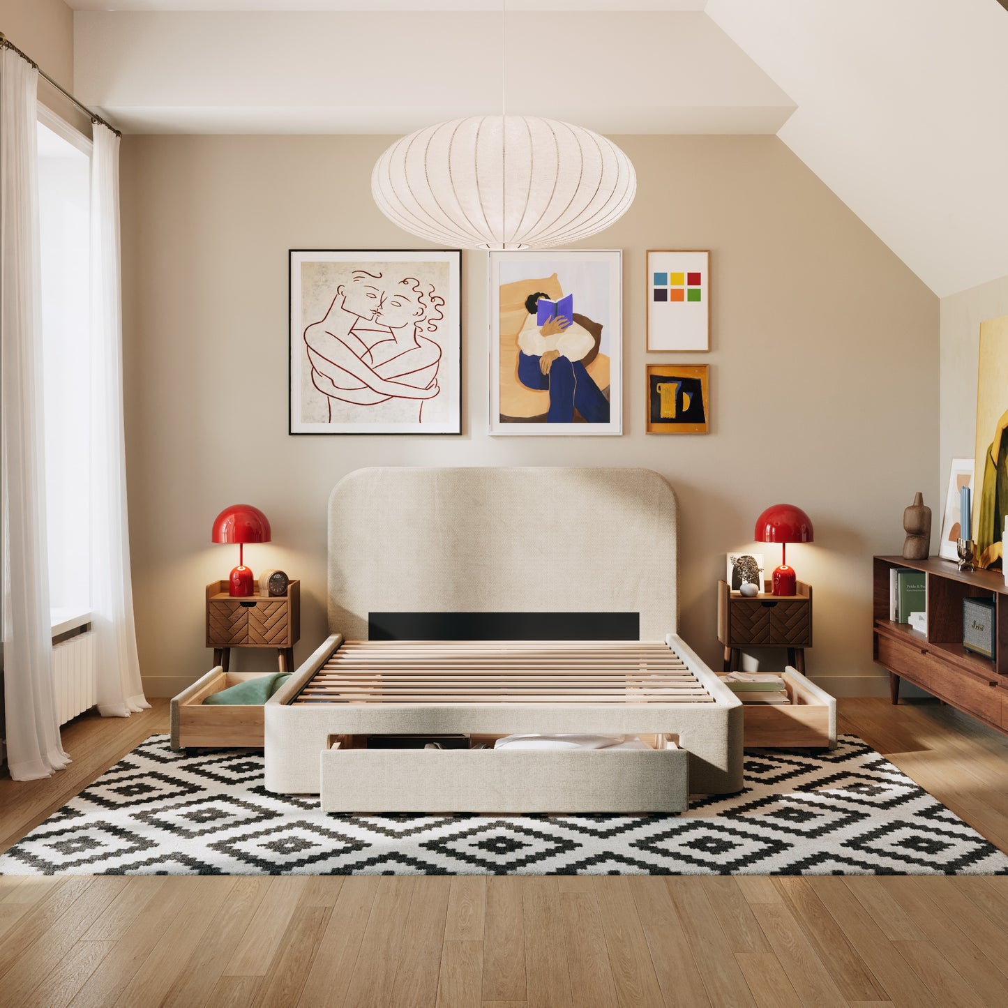 2 Schubladen an den Seiten + 1 große Schublade vorne