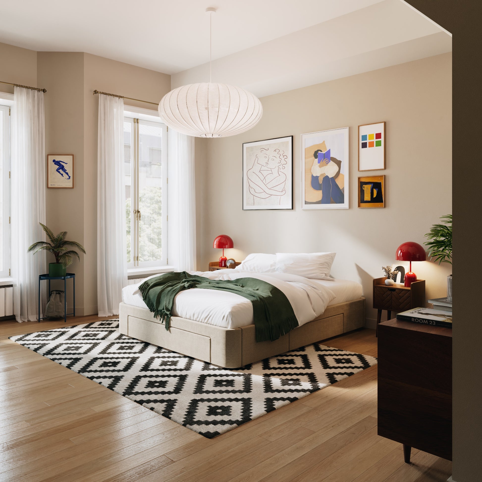 2 Schubladen an den Seiten + 1 große Schublade vorne