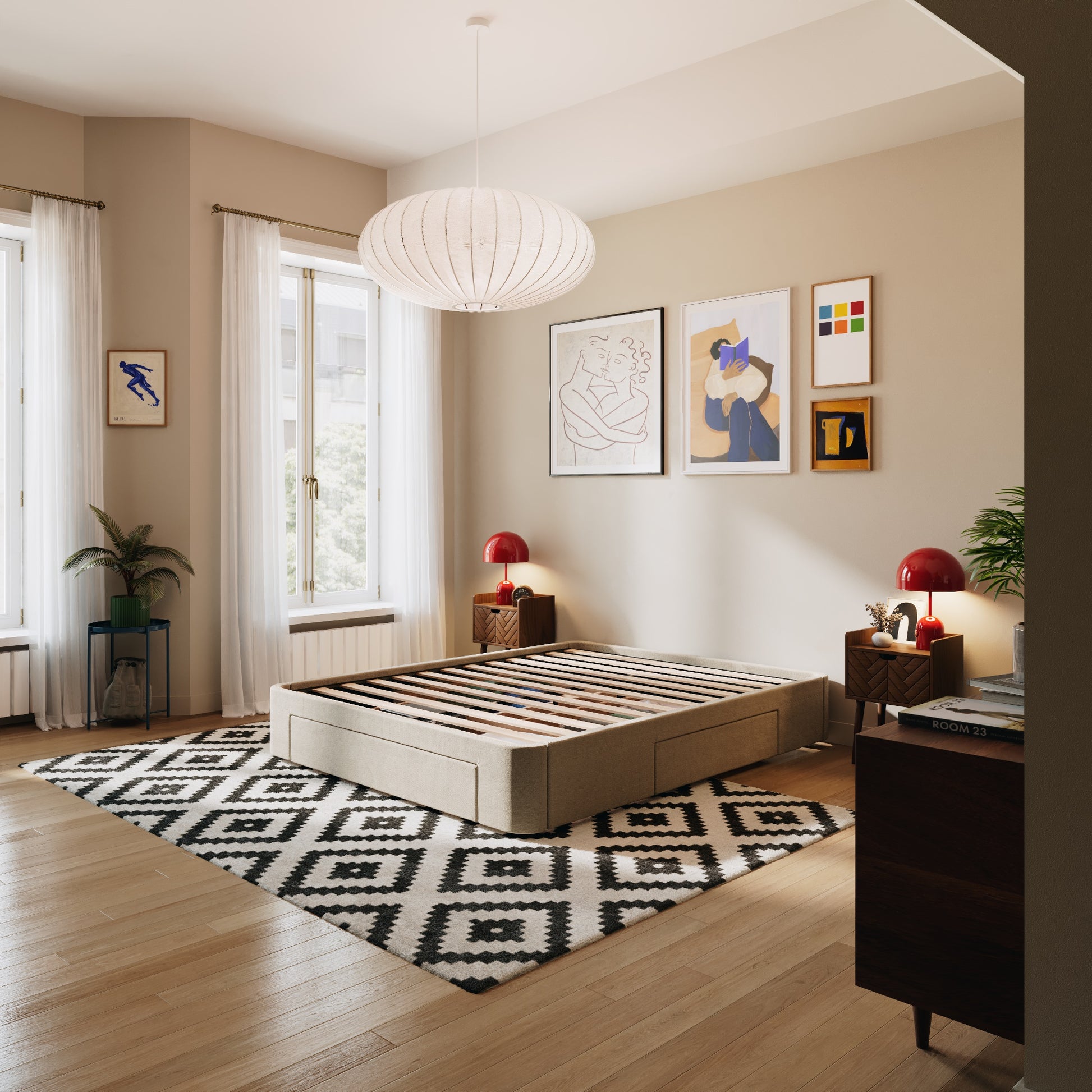 2 Schubladen an den Seiten + 1 große Schublade vorne