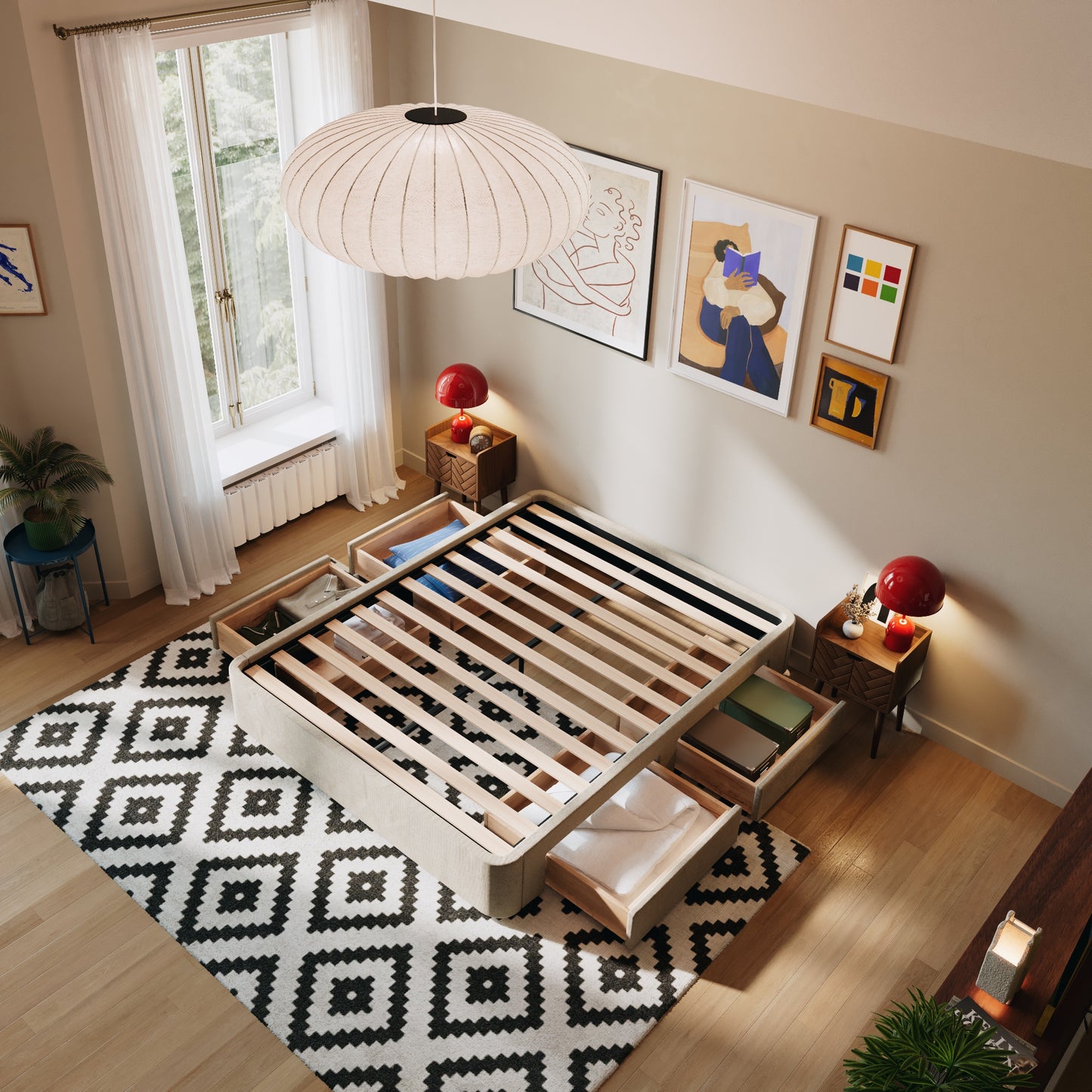 4 Schubladen an den Seiten