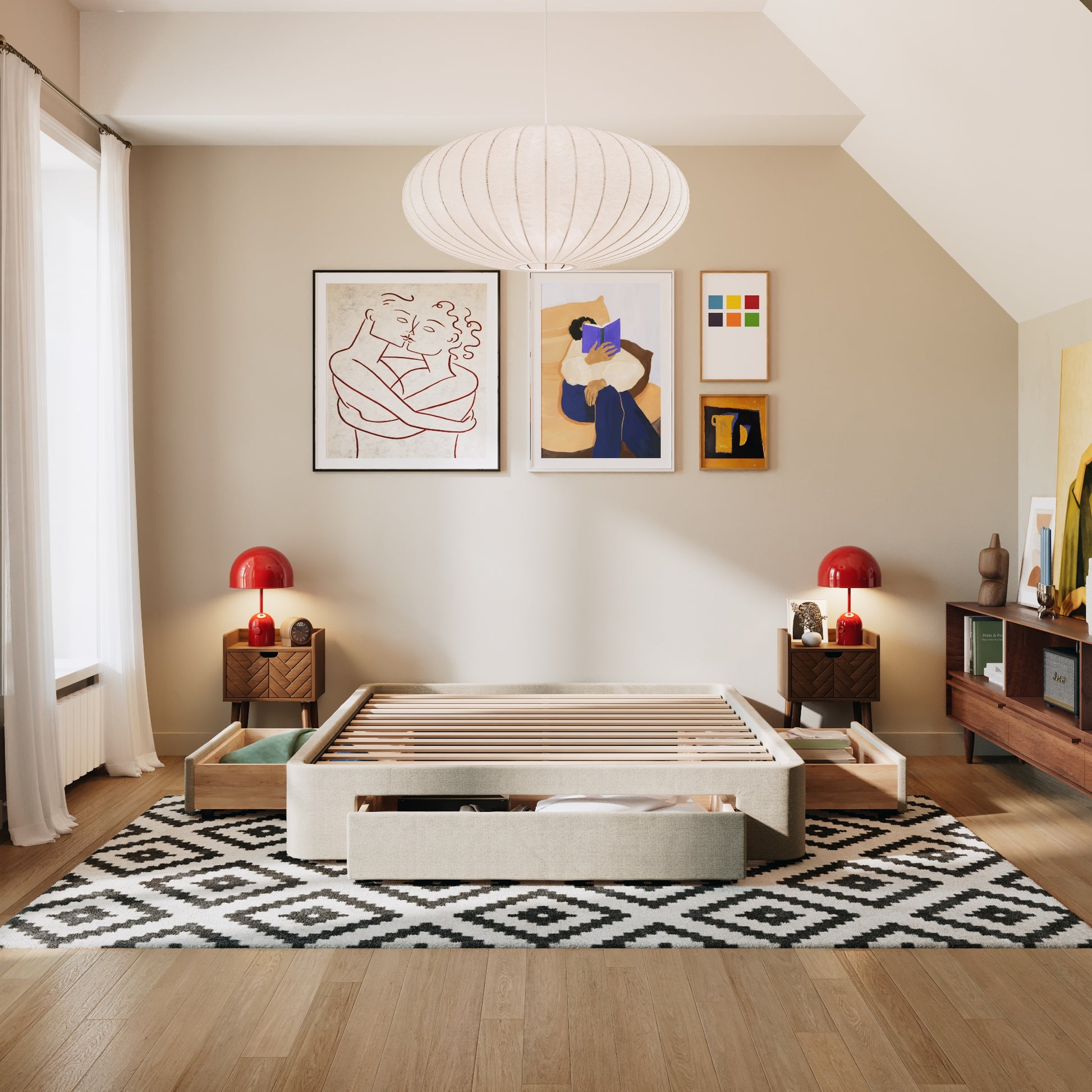 2 Schubladen an den Seiten + 1 große Schublade vorne