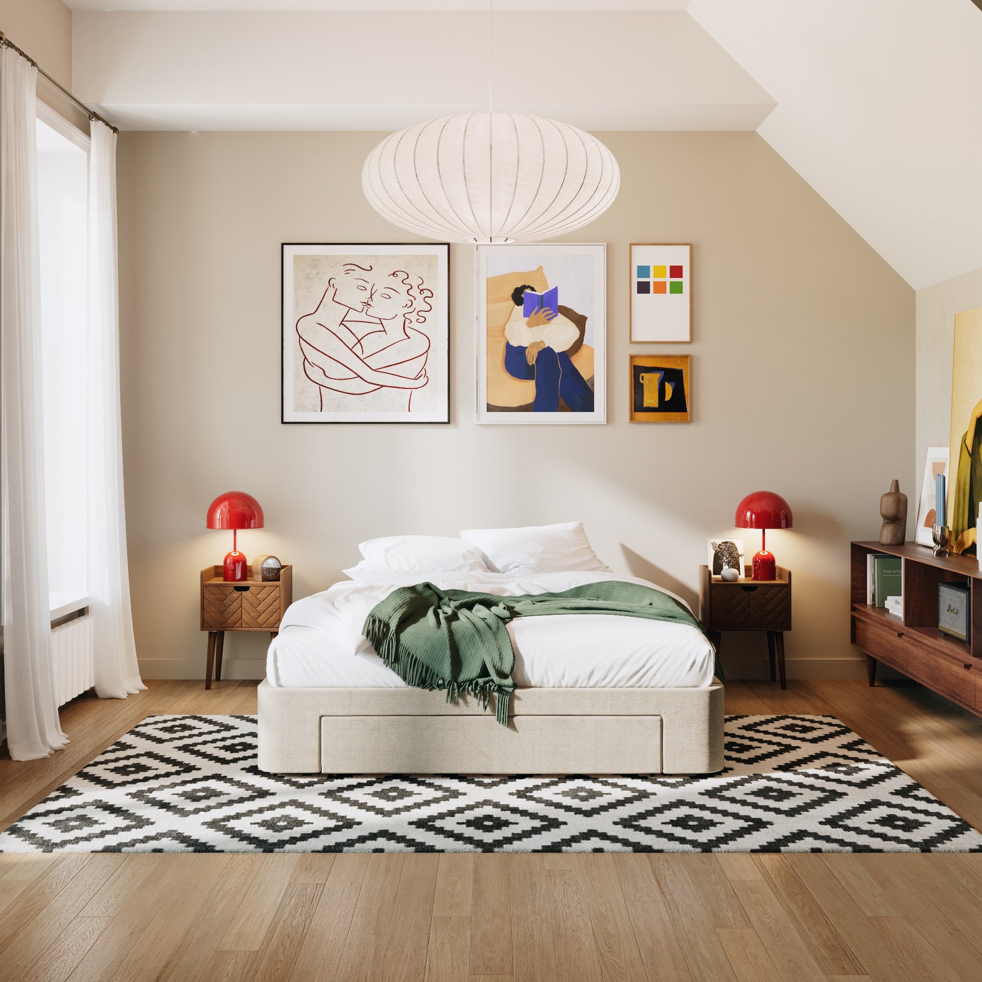 2 Schubladen an den Seiten + 1 große Schublade vorne