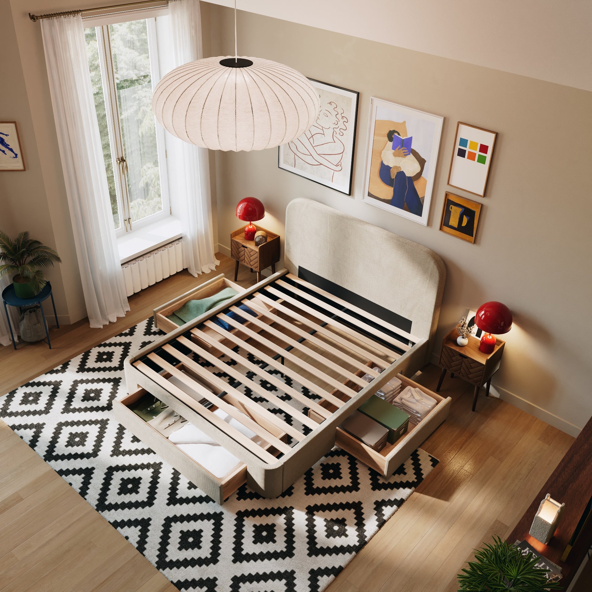 2 Schubladen an den Seiten + 1 große Schublade vorne