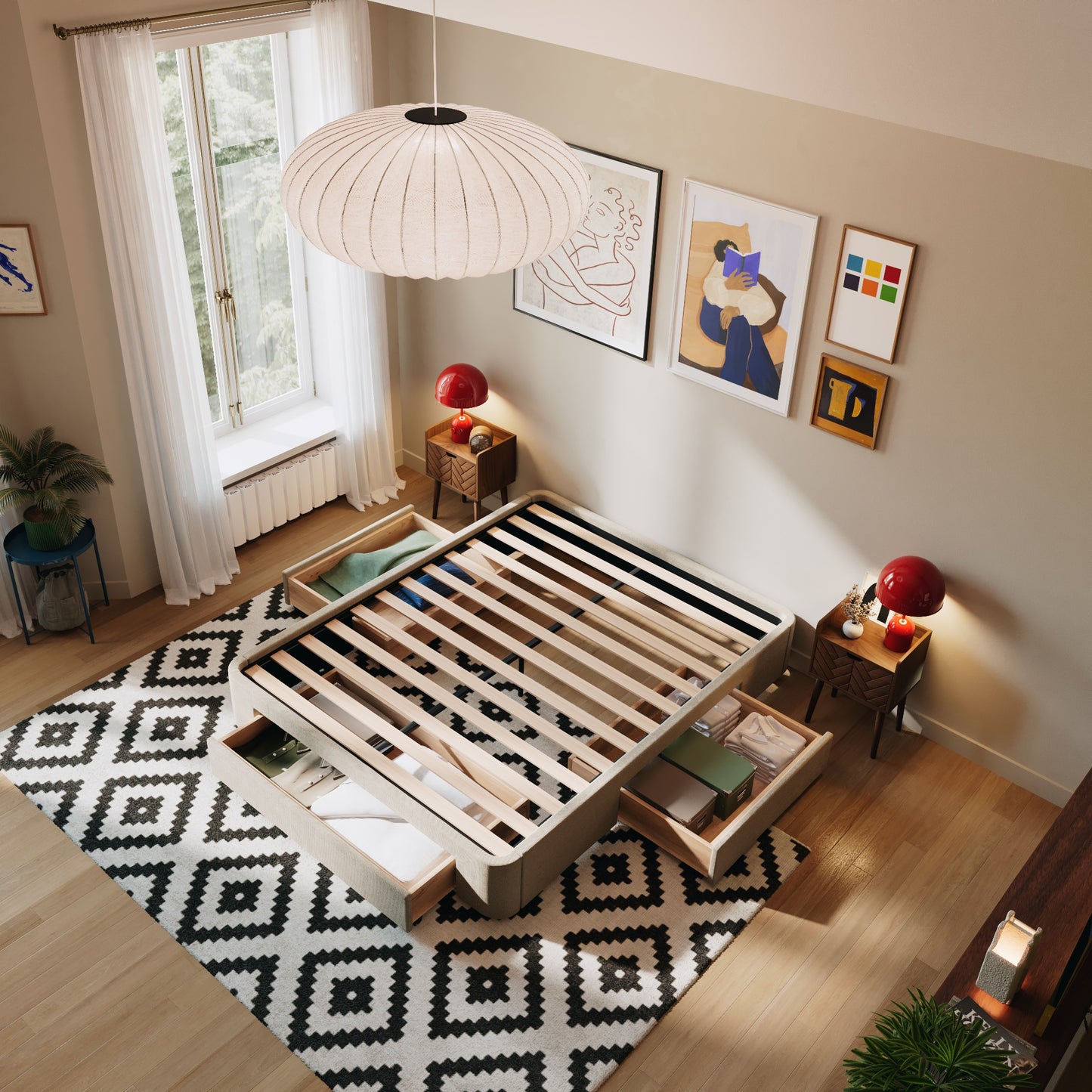 2 Schubladen an den Seiten + 1 große Schublade vorne