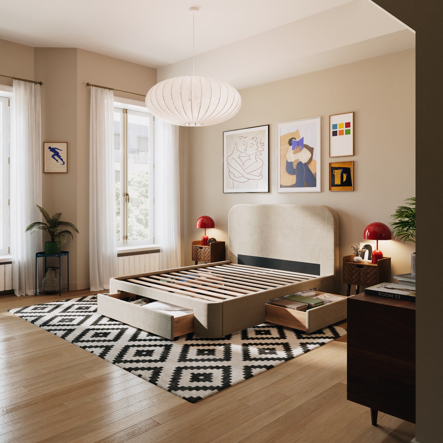 2 Schubladen an den Seiten + 1 große Schublade vorne