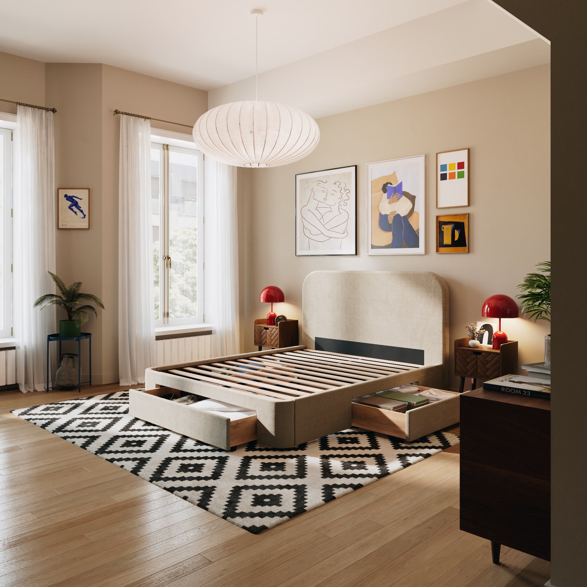 2 Schubladen an den Seiten + 1 große Schublade vorne