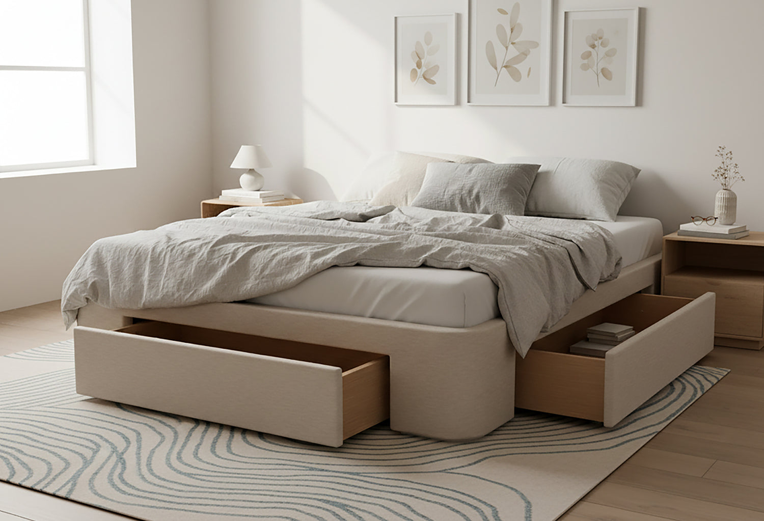 2 Schubladen an den Seiten + 1 große Schublade vorne