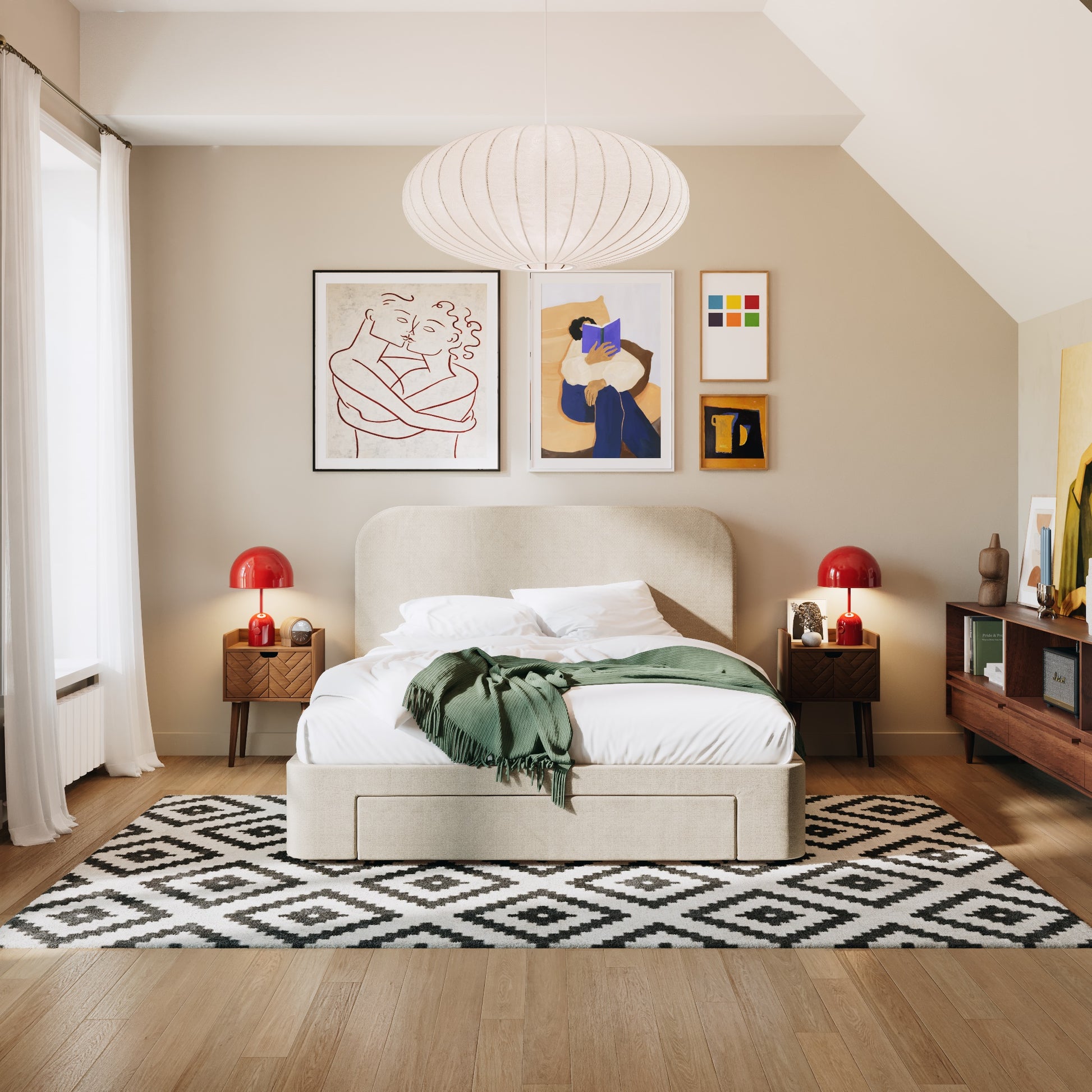 2 Schubladen an den Seiten + 1 große Schublade vorne